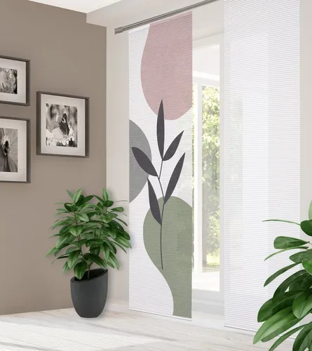 Xxxl Flächenvorhang Fronda - Altrosa & Salbeigrün - Eleganter halbtransparenter Flächenvorhang (60x245 cm) mit Blumen-Dekor, ideal für stilvolle Wohnräume. Pflegeleicht und robust, einfach mit Paneelwagen zu montieren.