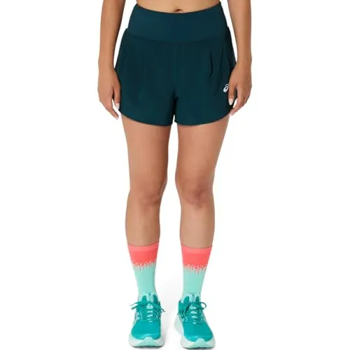 ASICS Road 3.5in Laufshorts Damen - Petrol, Größe L - Laufbekleidung für Damen, ideal für Komfort und Sicherheit beim Joggen. Mit feuchtigkeitsleitendem Stoff, Handytasche und reflektierenden Details für bessere Sichtbarkeit.