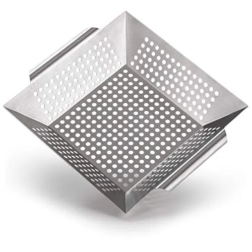 Blumtal Grillschale aus 100% Edelstahl - perfekt für Grillgemüse, Grillkorb geeignet für alle Grillarten, Grillzubehör, Spülmaschinengeeignet, 29,5 x 29,5 x 6 cm (Large)