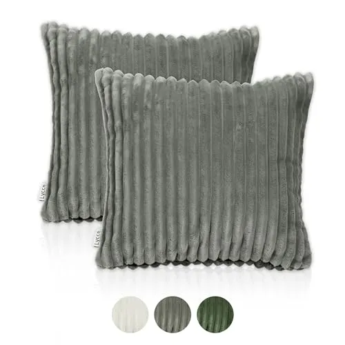 Lycce Kissenbezug Deluxe, 2er Set Kissenhülle für Dekokissen aus super breitem Cordstoff grau (50 x 50 cm), dekorative Zierkissen & -hüllen, Cord Kissen vielseitig einsetzbar für Dein Zuhause
