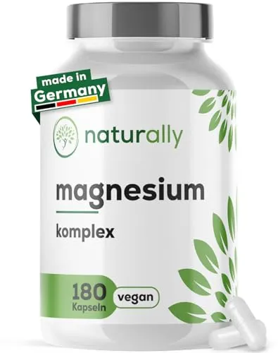 naturally Magnesium Komplex hochdosiert [180 Kapseln] 400mg pro Tagesdosis aus 4 Formen: Magnesiumcitrat, Magnesiummalat, Magnesium bisglycinat, Magnesiumoxid, vegan