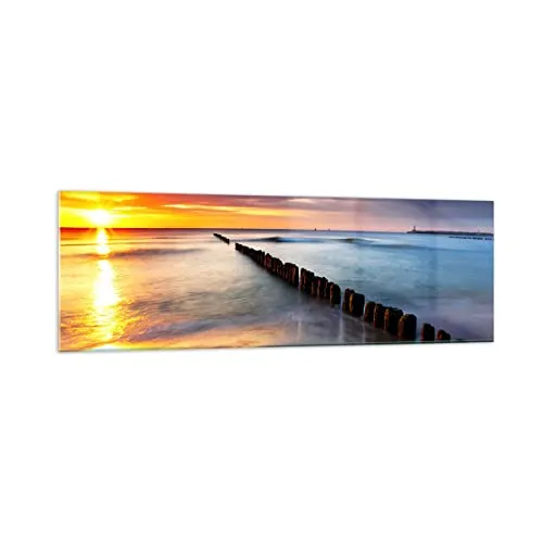 Panorama Bilder auf Glas 160x50cm Glasbild Meer Küste Strand Sonnenaufgang Groß XXL Wanddeko Bild im Glas Schlafzimmer Küche Wandbilder Dekoration Wohnzimmer Modern Wand Kunstdruck Art GAB160x50-2781