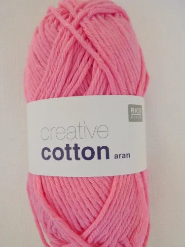 Rico Design Creative Cotton aran Häkelgarn 8-fädig 50g 85m Nadelstärke 4,0-5,0 Ganzjährig 100% Baumwolle Waschbar bis 60°C Bonbonrosa