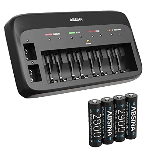 ABSINA Akku Ladegerät X10 für AA, AAA & 9V