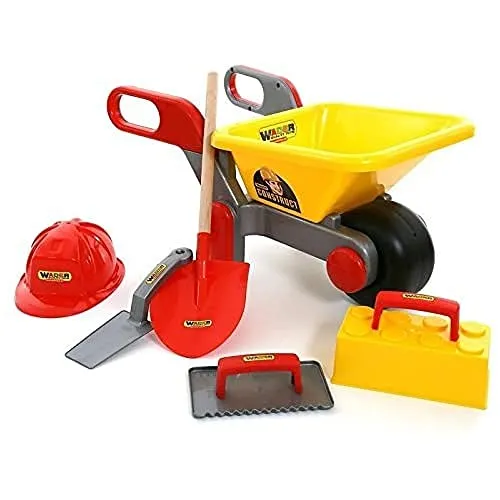 WADER QUALITY TOYS Schubkarre Bauschubkarre mit Maurerwerkzeug 6-tlg