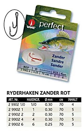 VMC Perfect Ryderhaken Zander rot Gr.2 in rot von VMC