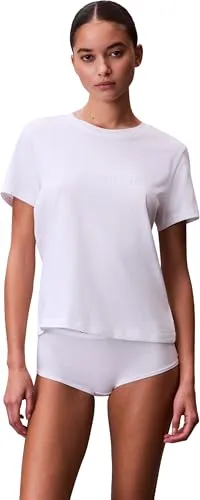 Calvin Klein Damen T-Shirt Kurzarm Classic Baumwolle, Weiß (Classic White), S - Klassisches Calvin Klein T-Shirt aus 100% Baumwolle. Bequem und vielseitig – ideal für Freizeit und Entspannung. Minimalistisches Design mit Logo für einen stylishen Look.