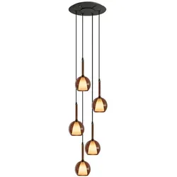s.luce Belluna Galerieleuchte 5-flammig - Elegante Hängelampe in rundem Design mit 5 Pendeln aus mundgeblasenem Glas, ideal für hohe Räume und stimmungsvolles Licht.