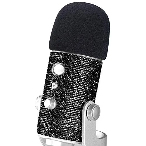 YOUSHARES Mikrofon Popschutz für Blue Yeti - Niedlicher Bling Diamond Shiny Skin, Glitzer Aufkleber mit Mic Windschutz Pop Filter Kompatibel mit Blue Yeti Mikrofonen (Schwarz)