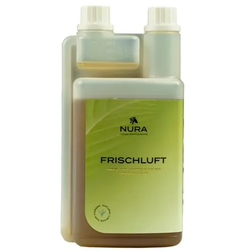 NURA HORSE SUPPLEMENTS Frischluft - Atemwege Liquid für Pferde - Ergänzungsfuttermittel mit Kräutern & Menthol - Unterstützt Bronchien & Atmung - 1L - Made in Germany