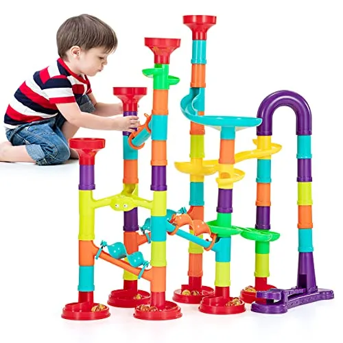 Kugelbahn Mehrfarbige Murmelbahn Marble Run Set, 142Pcs Kinderspiel Bausteine Konstruktionspielzeug mit Bahnelementen und Glasmurmeln für Kinder ab 3 Jahre