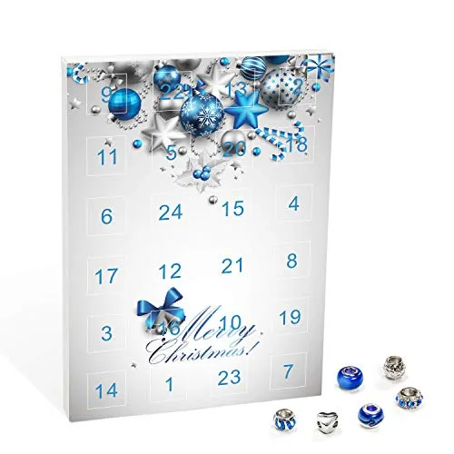 VALIOSA Mode-Schmuck Adventskalender mit Halskette und Armband - Adventskalender mit 24 Schmuckstücken, darunter eine elegante Halskette und ein Armband, sowie 22 individuelle Perlen-Anhänger für kreative Kombinationen.