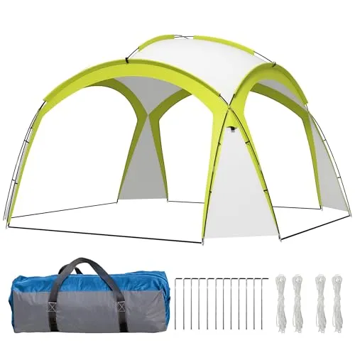Outsunny Event Shelter 3,5 x 3,5m Pavillon mit Haken Tür, Regenschutz mit Stabilen Stahlstangen, Gartenpavillon mit UV- Schutz, Partyzelt Sonnenschutz für Camping, Garten Festivals Grün