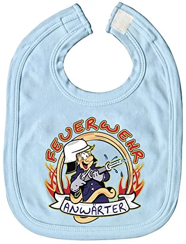 FAN-OMENAL Lätzchen Babylätzchen hellblau - Feuerwehr Anwärter - 24x35cm, Klettverschluss, 100% Baumwolle, Ökotex Standard 100, ISO 9001-2008, weich, hochwertig & niedlich