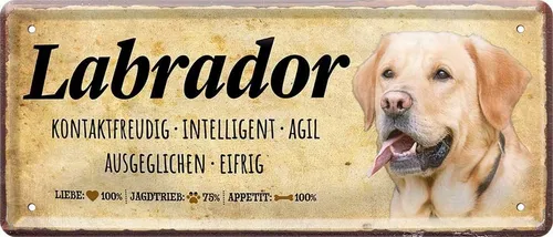 WOGEKA ART Metallbild Hunde-Rassen Steckbrief Blechschild Haustier Hund Deko, Labrador