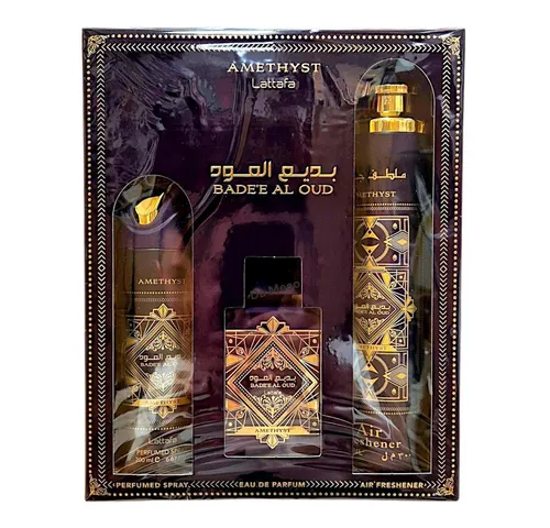 Lattafa Duft-Set Badee Al Oud Ametyst Set EDP 1x + Parfümzerstäuber (leer) Set