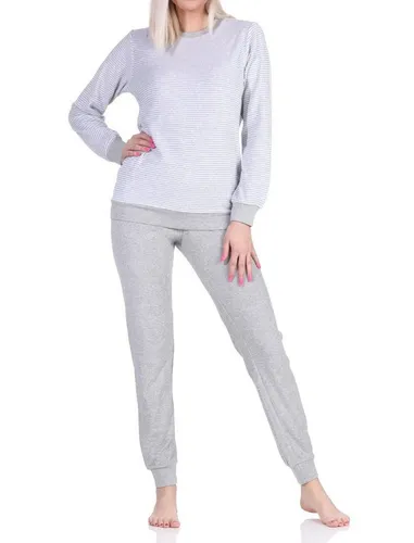 Normann Pyjama Damen Frottee langarm Schlafanzug mit Bündchen - auch in Übergröße