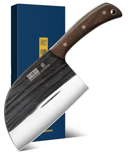 HOSHANHO 17 cm Langes Ausbeinmesser zum Fleischschneiden, Superscharfes Filetiermesser Fisch, Handgeschmiedetes Metzgermesser aus Kohlenstoffstahl zum Zuschneiden von Bruststücken, Grillen, Camping