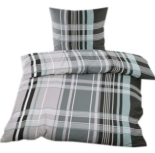 Warme Winter Bettwäsche Set Garnitur Baumwolle BIBER Schwarz Grau Petrol 135x200