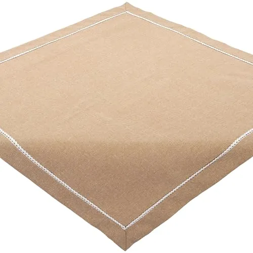 Tischdecke Weihnachten 85x85 Lurex Gold Spitze Mitteldecke Bestickt Weihnachtsdecke Weihnachtstischdecke Stoff (Beige)