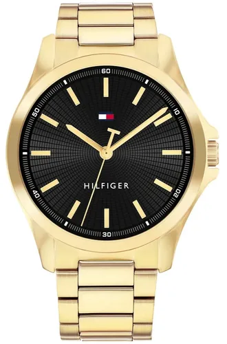 Tommy Hilfiger 1792241 Herren Uhr - Armbanduhr aus vergoldetem Edelstahl mit elegantem, schwarz-analogen Zifferblatt, ideal für stilbewusste Herren und vielseitig kombinierbar.