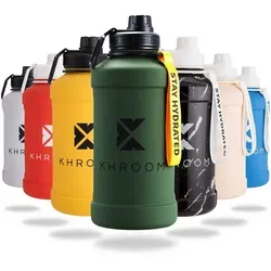 Khroom Trinkflasche Edelstahl 1,3L & 2,2L, Sport Gym Outdoor, 2 Liter XXL Wasserflasche, BPA-frei, auslaufsicher, bruchsicher, Kohlensäure geeignet grün 1300 ml