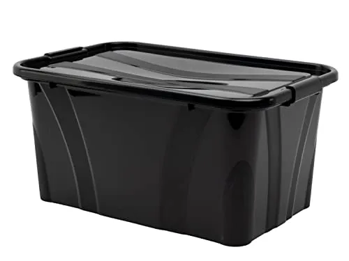 goodsforbusiness Aufbewahrungsbox mit Deckel schwarz, 38,5x25,5x18,5cm, 14L | Transportbox Lebensmittelbox Kunststoffbehälter Lagerbox Wäschebox, stapelbar, lebensmittelgeeignet