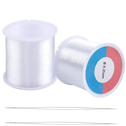 Dadabig 2 Rollen klarer unsichtbarer Nylonfaden, 0,25mm Nylondraht Polyamid Nähfaden Nylonschnur Perlenschnur Schmuckfaden für Armband DIY Handwerk Schmuck Basteln mit Perlennadel 2*500m Transparent