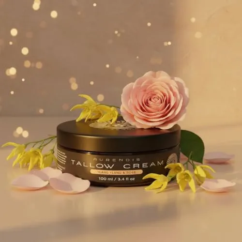 Premium Whipped Tallow Creme – Ylang Ylang & Rose – Handgemacht & luftig – 100% Rindertalg für Gesicht & Körper – Natürliche Pflege für trockene, sensible Haut – Ohne Konservierungsstoffe