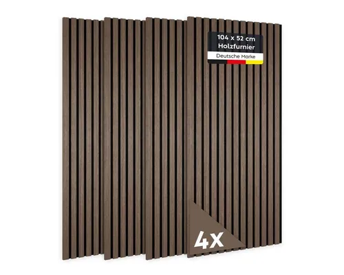 JELLE & JACOB Wandpaneel Akustikpaneele Holz Eiche Dunkel Furnier, Wandverkleidung, BxL: 52x104 cm, (4er Set, 4-tlg) angenehme Raumakustik & skandinavisches Design, 3D-Optik