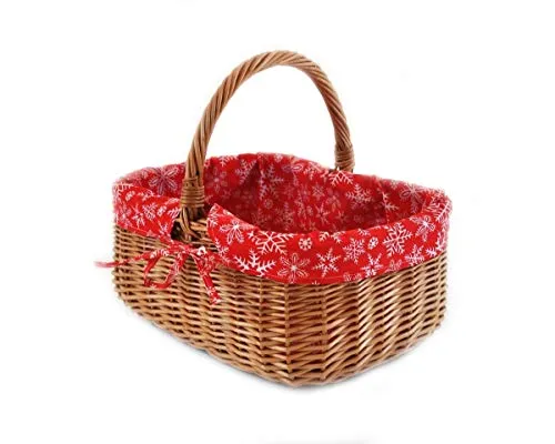MyBer® Weidenkorb mit Stoffeinlage - Stabiler Einkaufskorb für Picknick - Einkaufskorb aus Vollweide, handgefertigt in der EU. Mit abnehmbarem, waschbarem Stoffbezug im winterlichen Design. Ideal für Einkäufe oder Picknicks, Maße: 33x23x13cm.