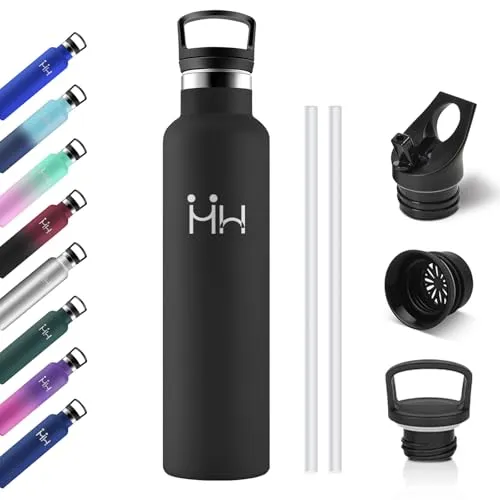 Trinkflasche Edelstahl 1L, Thermosflasche Kohlensäure Geeignet, Auslaufsicher Wasserflasche mit Strohhalm, BPA-frei, Doppelwandige Vakuumisolierte, Isolierflasche für Sprudel, Wandern, Reisen