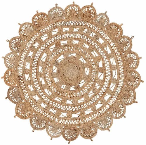 carpetfine Juteteppich Cate Rund Ø 150 cm - Teppich im Boho-Style, handgewebt aus 100% Jute, langlebig und pflegeleicht – ideal für Wohnzimmer, Schlafzimmer und Küche.