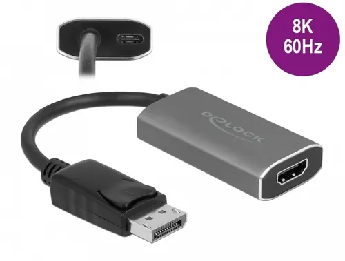 Delock Videoadapter - DisplayPort zu HDMI & USB-C - Adapter für Monitor mit aktiver Signalwandlung, unterstützt beeindruckende 8K bei 60 Hz für gestochen scharfe Bildqualität.
