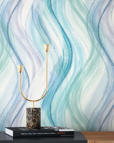 NEWROOM Tapete Blau - Grafische Wellen Vliestapete für modernes Wohnen - Moderne Vliestapete in Blau und Weiß mit Wellen-Muster, lichtbeständig und einfach abziehbar. Inklusive Tapezier-Ratgeber für ein perfektes Ergebnis.