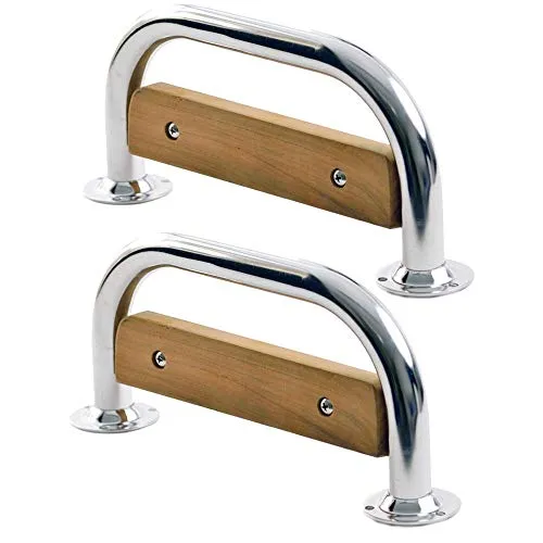Nautika 2 Edelstahl Trittstufen Treppe - Leitern für Boote mit 2 polierten Edelstahl Trittstufen und Teakholz, ideal für sicheren Zugang zum Boot und langlebig durch hochwertige Materialien.