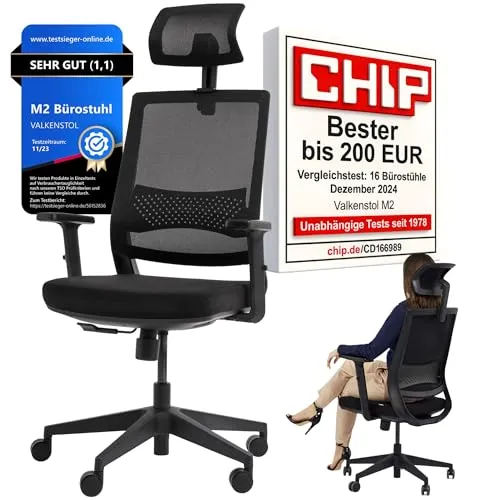 VALKENSTOL M2 Bürostuhl Ergonomisch Testsieger, Einstellbarer für maximale Bewegungsfreiheit, Rückenfreundliche Bürostühle, Lendenwirbelstütze Schreibtischstuhl für Büro und Home Office Chair