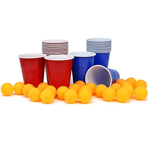 com-four® 48-teiliges Beer-Pong Set - Bier Pong Trinkspiel mit 24 Bechern und 24 Bällen - Partyspiel Blau gegen Rot - Bierpong-Becher-Set - Trinkspiel zum Zeitvertreib (048-teilig Becher+Bälle)