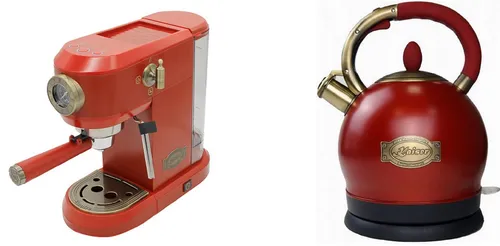 Kaiser Küchengeräte Espressomaschine, Siebträger-Espressomaschine, 19 bar - Siebträgermaschinen mit 19 bar Pumpendruck für perfekten Espresso, inklusive exklusivem Retro-Wasserkocher in Rot für stilvolles Kaffeevergnügen.