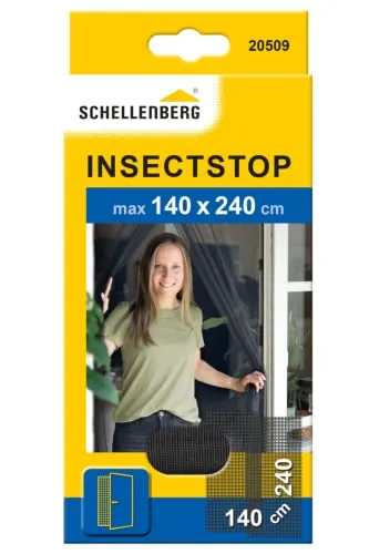 Schellenberg 20509 Fliegengitter für Türen - Fliegengitter für Balkontür & Terrassentür, einfache Montage ohne bohren und wiederverwendbar, anthrazitfarbenes Gewebe für optimale Durchsicht.