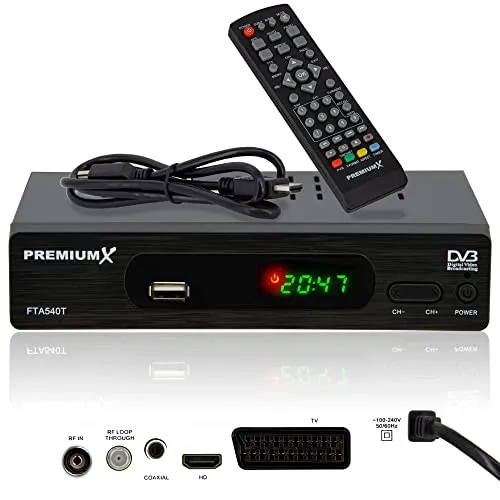 Premium X FTA 540T - FullHD DVB-T2 TV Receiver, empfangen Sie kostenloses terrestrisches Fernsehen in brillanter 1080p Auflösung, inkl. HDMI-Kabel und Fernbedienung