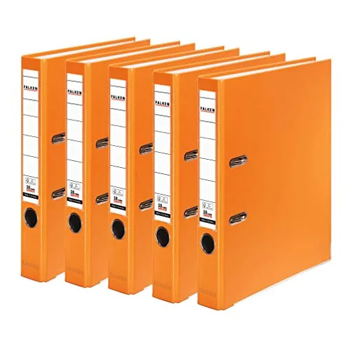 Original Falken 5er Pack PP-Color Kunststoff-Ordner. Made in Germany. 5 cm schmal DIN A4 orange Vegan Ringordner Aktenordner Briefordner Büroordner Plastikordner Schlitzordner