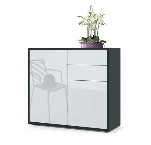 Vladon Kommode Ben V1 - Moderne Kommode in Schwarz matt/Weiß Hochglanz - Vielseitige Kommode mit 2 Türen und 2 Schubladen, pflegeleichte Oberfläche und modernes Design, ideal für Wohnzimmer, Schlafzimmer oder Flur.