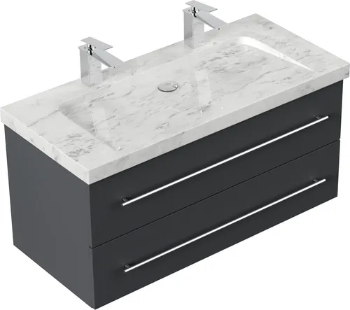 Badmöbel Marmor Carrara White YAMO 100 cm - Elegantes Badmöbel mit SoftClose - Badezimmer - Hochwertiges Badmöbel mit einzigartigem Marmorwaschbecken und pflegeleichter Anti-Fingerprint-Oberfläche für modernen Komfort.