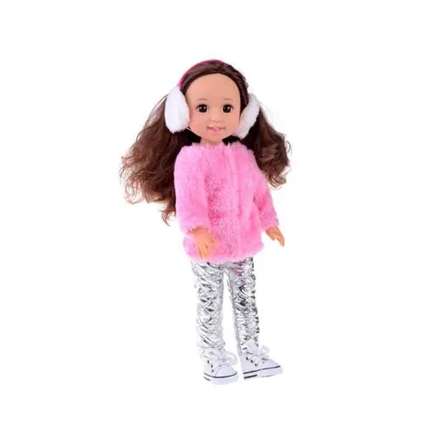 Niedliche Puppe, 38 cm, rosa Fell und Ohrenschützer, Winteroutfit ZA4767