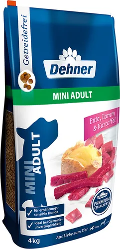 Dehner Premium Hundefutter - Trockenfutter getreidefrei für kleine Rassen, mit Ente, Lamm und Kartoffel, ideal für ernährungssensible Hunde
