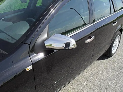 RECAMBO Edelstahl kompatibel für Opel Astra H Spiegel Kappen - Hochglanz poliert, Chrom Look - Styling und Schutz für ihr Auto