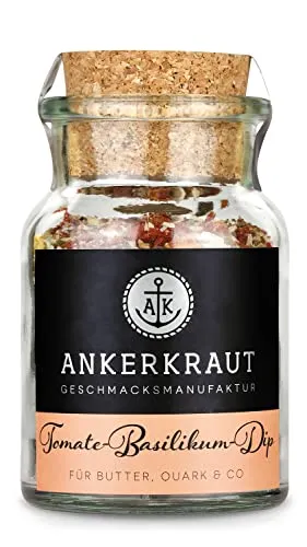 Ankerkraut Tomate-Basilikum-Dip, 60g im Korkenglas, Gewürz für Leichte Herstellung von Lecker Dip, Perfekt zu Brot, Gemüse, Fleisch, BBQ, Natur Genuss mit Premium Geschmack