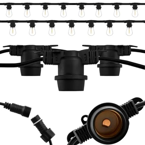 Lumiled Lichterkette Außen 15 Meter mit 15 E27 Fassung 230V Birnen für Garten Biergarten Party Hochzeit Dekoration Terrasse verlängerbar mit Strom