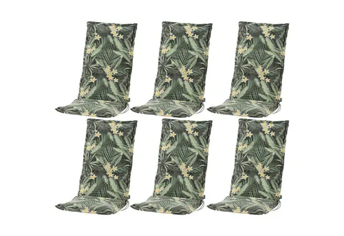 BURI Hochlehnerauflage 6x Hochlehner Auflage für Gartenstuhl - Gartenstuhlauflagen mit 7 cm starker Polsterung für höchsten Komfort. Ideal für Hochlehner und Klappsessel, handwaschbar und rutschfest dank Haltebändern. Das moderne Dschungel-Muster in Grün setzt stilvolle Akzente.